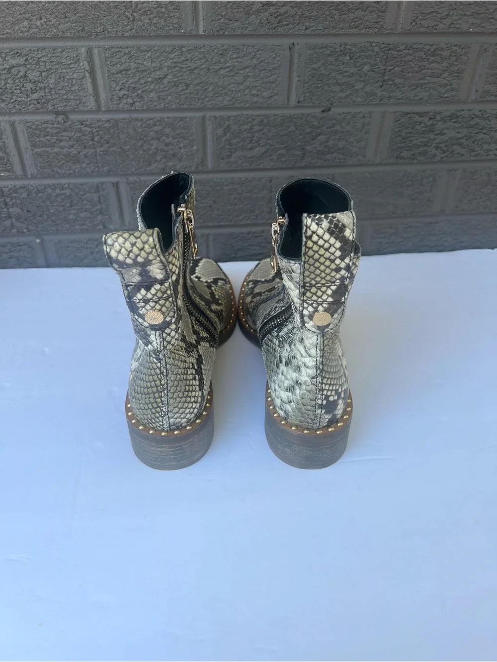Zadig & Voltaire Snake-Print Leather Studded Ankle Boots Grey-Black   Us 8.5-9W